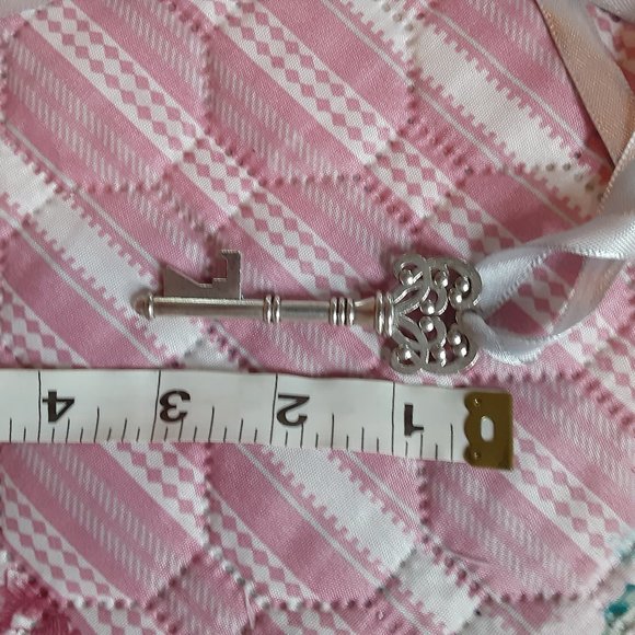 Silver Skeleton Key/ Gray Satin Ribbon - Picture 4 of 6